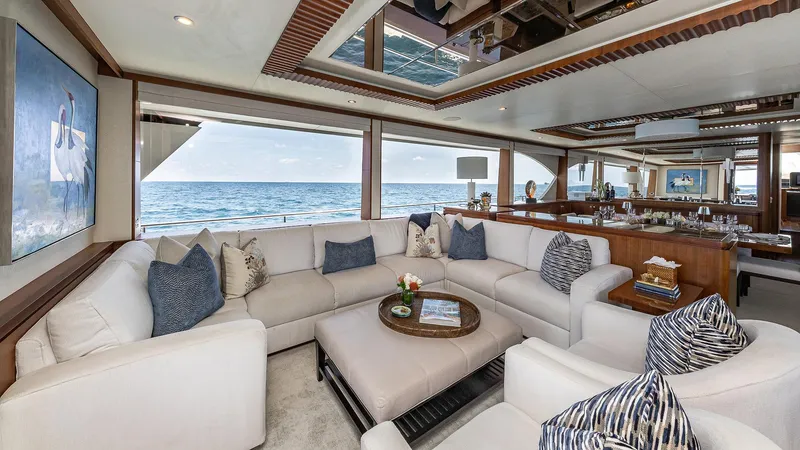 Slide: The Image of Luxurious interior of 2015 Ocean Alexander Motoryacht Open Bridge with ocean view. - 13