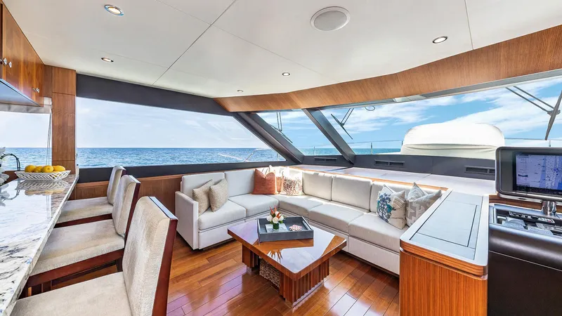 Slide: The Image of Luxurious interior of 2015 Ocean Alexander Motoryacht Open Bridge with ocean view. - 19