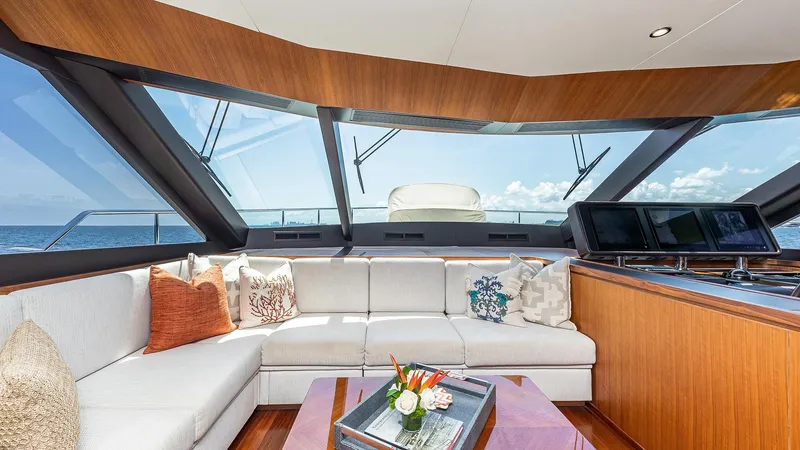 Slide: The Image of Luxurious interior of 2015 Ocean Alexander Motoryacht Open Bridge with panoramic ocean views. - 20