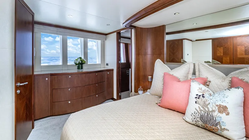 Slide: The Image of Luxurious bedroom interior of 2015 Ocean Alexander Motoryacht Open Bridge with ocean view. - 30