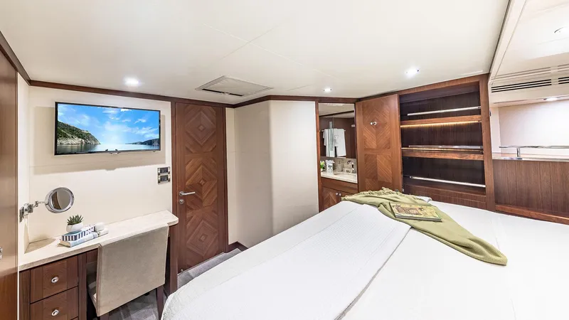 Slide: The Image of Luxurious bedroom interior of 2015 Ocean Alexander Motoryacht Open Bridge. - 40