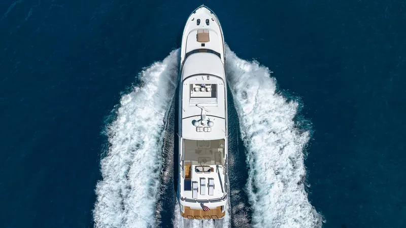 Slide: The Image of Aerial view of 2015 Ocean Alexander Motoryacht Open Bridge cruising on the ocean. - 9