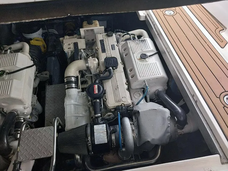 Slide: The Image of Storage compartment on a 2006 Sea Ray 44 Sundancer yacht, organized with supplies. - 9
