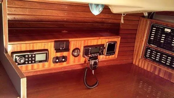 Slide: The Image of 1976 Westsail Ketch interior with navigation equipment and control panels. - 4