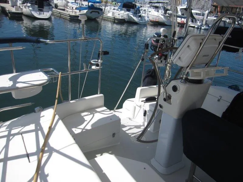 Slide: The Image of 2007 Catalina MkII sailboat cockpit with marina view. - 37