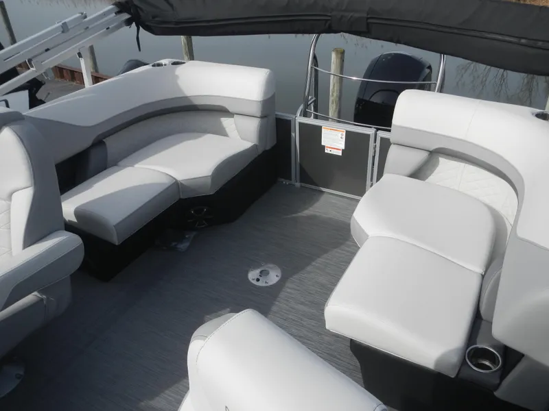 Slide: The Image of 2024 Lowe SF 212 WT pontoon boat with spacious seating and modern design. - 19