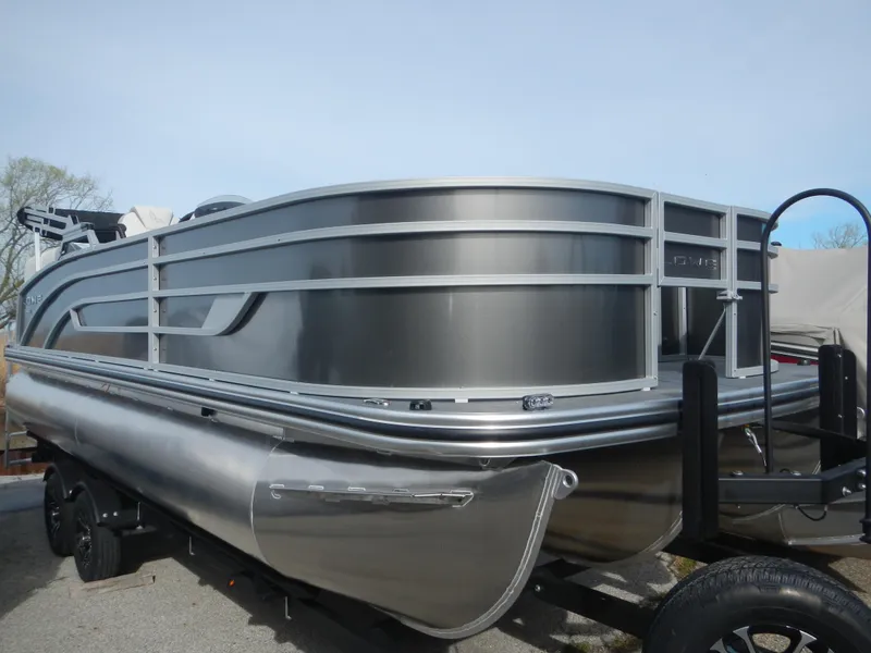 Slide: The Image of 2024 Lowe SF 212 WT pontoon boat on trailer. - 2