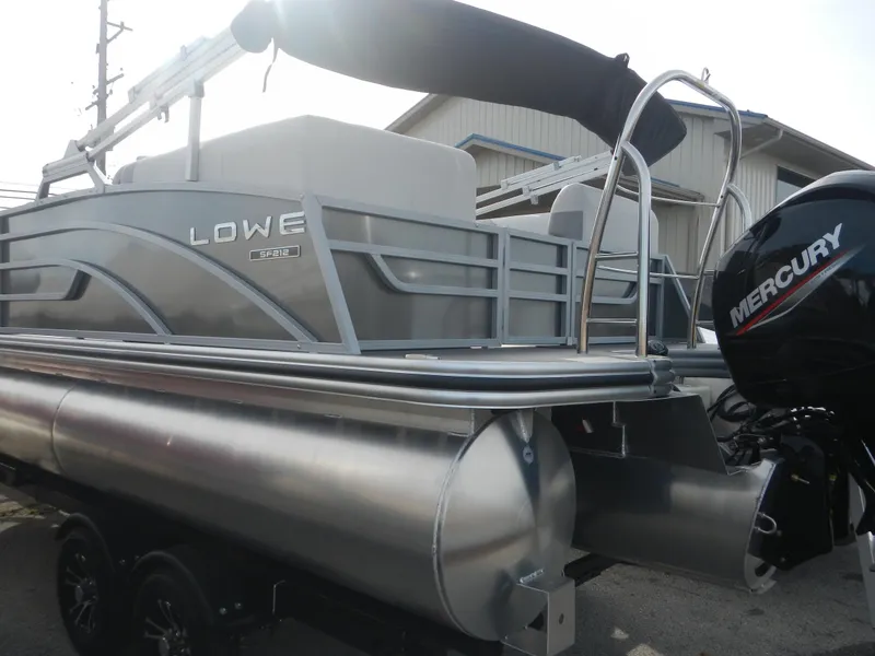 Slide: The Image of 2024 Lowe SF 212 WT pontoon boat with Mercury outboard motor. - 6