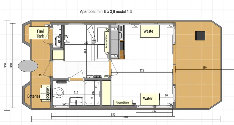 Slide: The Image of Floor plan of 2024 Waterlodge Apart M houseboat model. - 34
