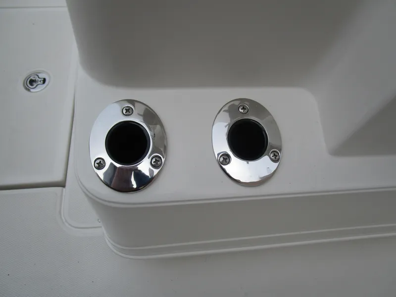 Slide: The Image of 2024 Ranger 2360 Bay boat rod holders and deck detail. - 14