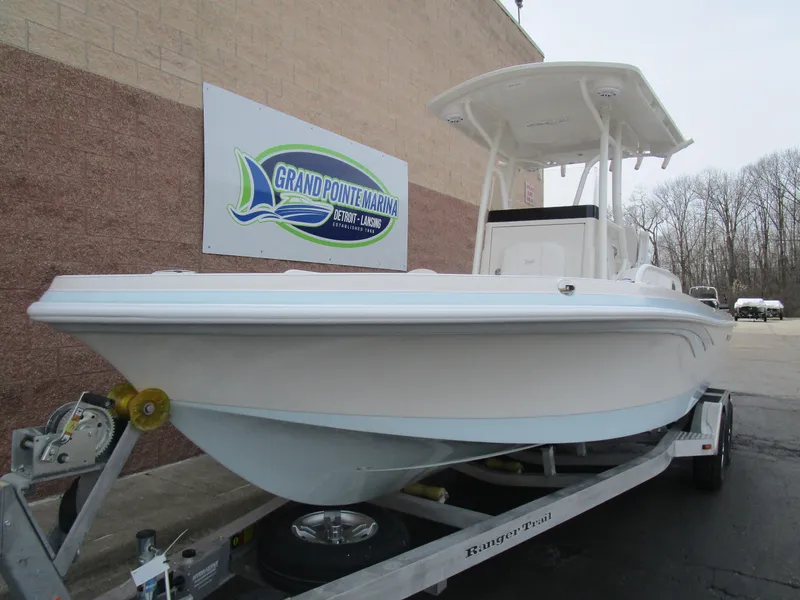 Slide: The Image of 2024 Ranger 2360 Bay boat on trailer at Grand Pointe Marina. - 3