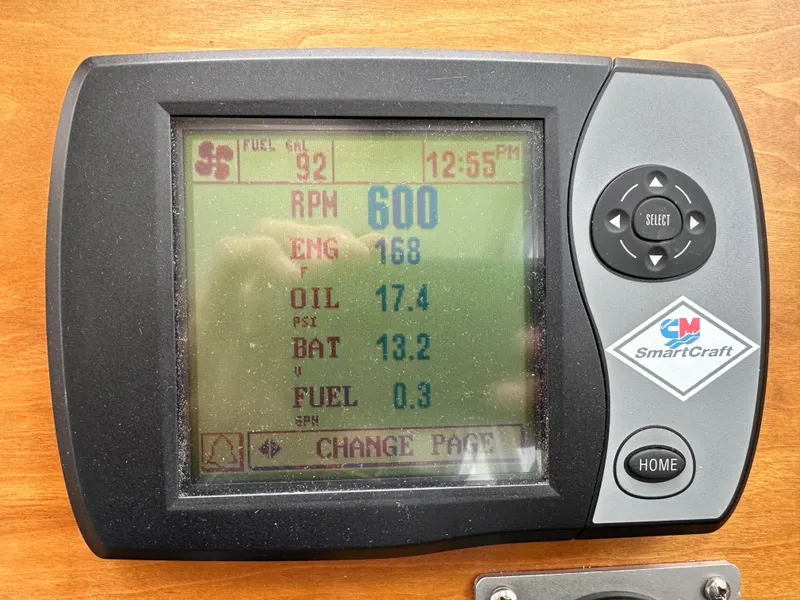 Slide: The Image of SmartCraft display showing engine data on a 2016 Custom Broad Creek 32 Downeast boat. - 30