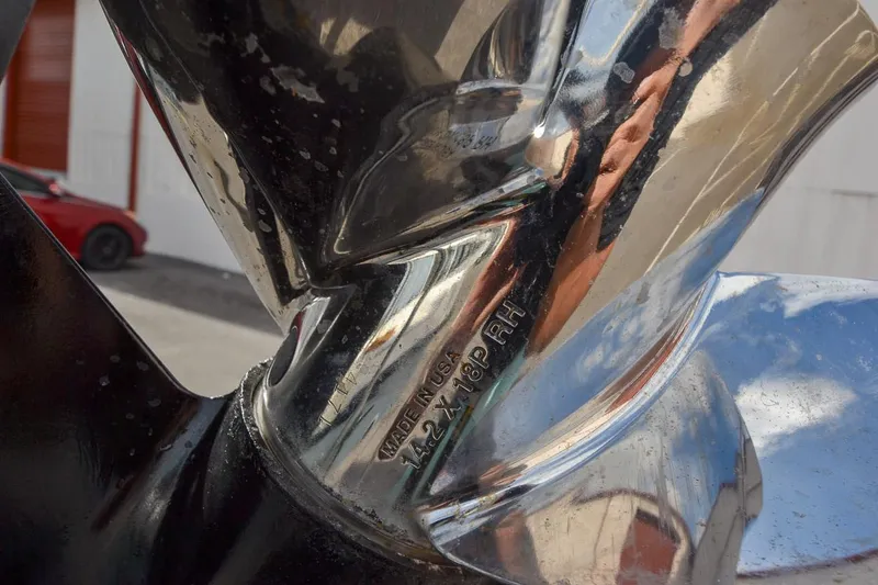 Slide: The Image of Close-up of a 2019 Boston Whaler 180 Dauntless boat propeller. - 29