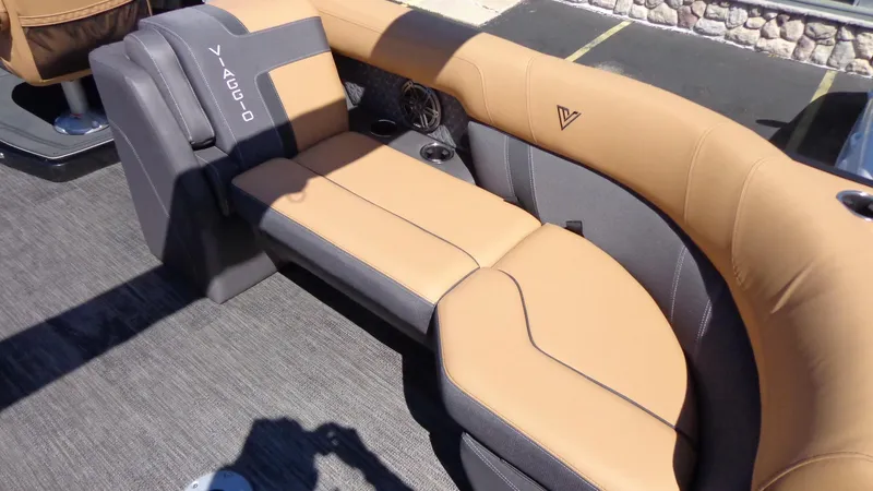 Slide: The Image of 2024 Viaggio Lago Z24U boat with tan and gray seating. - 7