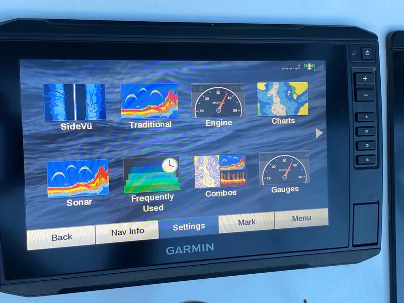Slide: The Image of Garmin marine navigation display on 1988 Warlock 37 Cat Cruiser boat. - 15