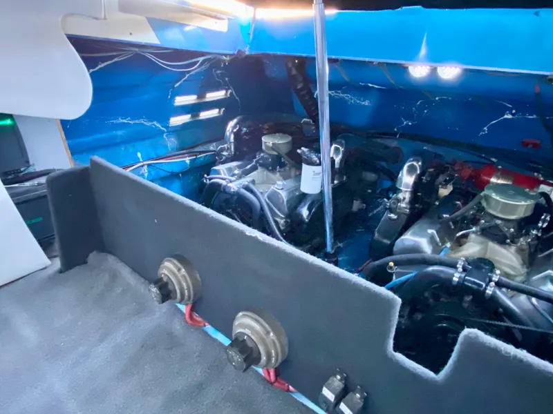 Slide: The Image of Engine compartment of a 1988 Warlock 37 Cat Cruiser boat. - 16