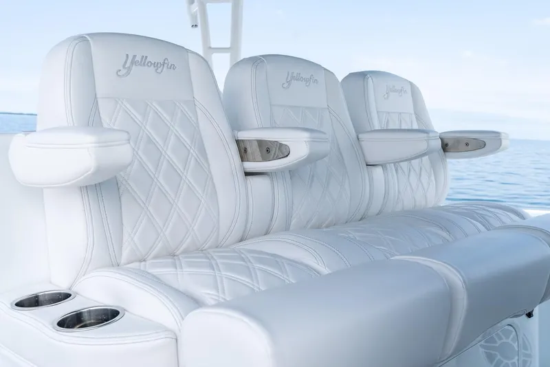 Slide: The Image of Luxurious seating on the 2024 Yellowfin 42 boat with diamond-stitched upholstery. - 22
