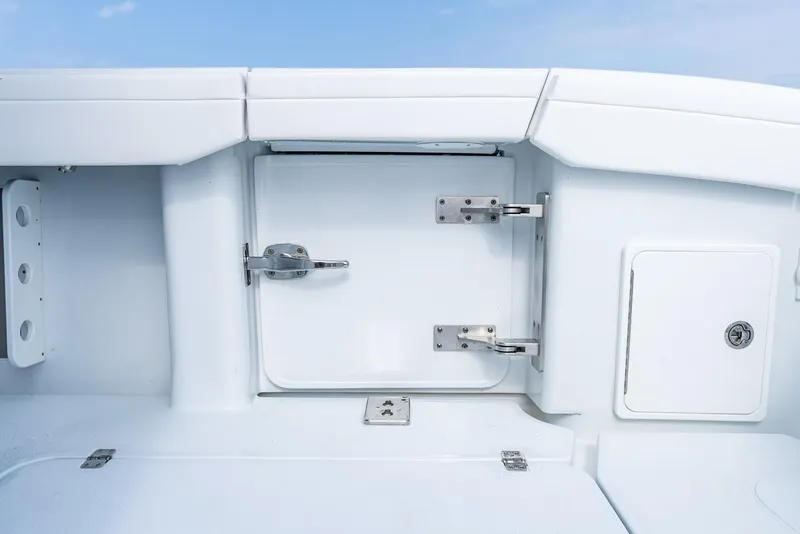 Slide: The Image of 2024 Yellowfin 42 boat storage compartments and hatches. - 37