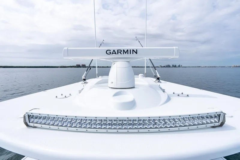 Slide: The Image of 2024 Yellowfin 42 boat with Garmin radar on open water. - 41