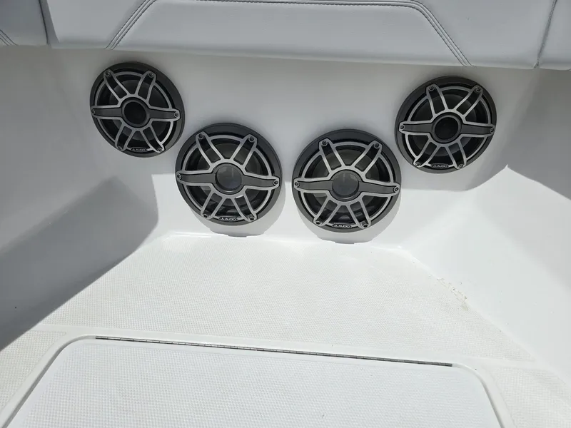 Slide: The Image of Four JL Audio speakers on the 2024 Nor-Tech 452 Super Fish boat. - 14