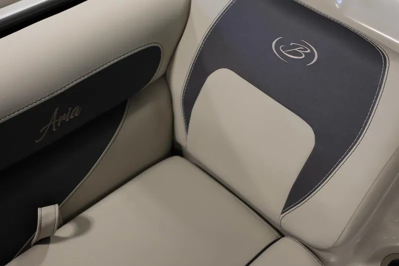 Slide: The Image of 2024 Barletta ARIA A20QC boat seat with elegant stitching and logo design. - 11
