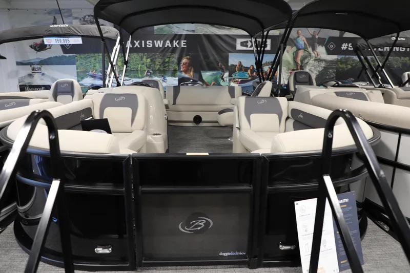 Slide: The Image of 2024 Barletta ARIA A20QC pontoon boat interior with luxurious seating and modern design. - 3