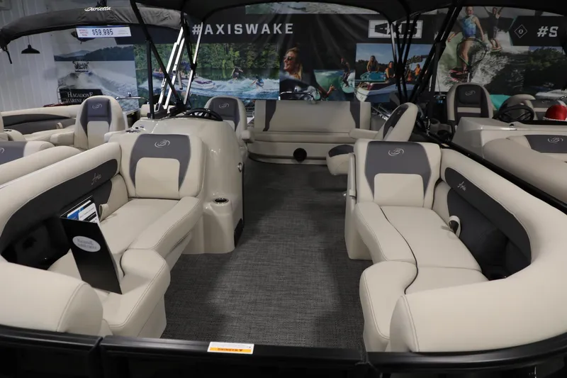 Slide: The Image of 2024 Barletta ARIA A20QC pontoon boat interior with luxurious seating and modern design. - 4