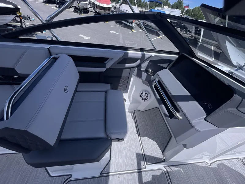 Slide: The Image of 2024 Cobalt R4 boat interior with sleek seating and modern design. - 14