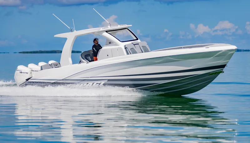 Slide: The Image of 2024 Deep Impact 369 boat cruising on calm water. - 17