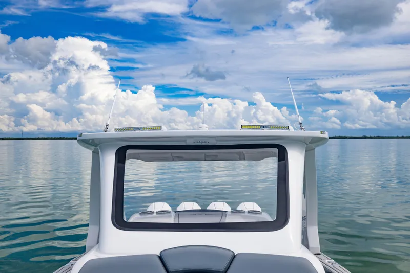 Slide: The Image of 2024 Deep Impact 369 boat on calm water with a cloudy sky. - 28