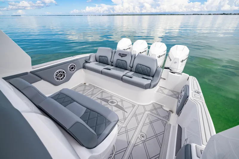 Slide: The Image of Luxurious seating area on the 2024 Deep Impact 369 Deep Impact boat. - 31