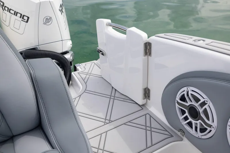Slide: The Image of 2024 Deep Impact 369 boat interior with open door and speaker. - 34