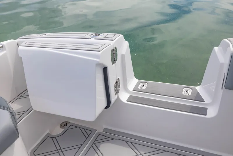 Slide: The Image of 2024 Deep Impact 369 boat stern with storage compartment and water view. - 35