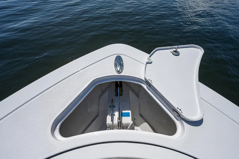 Slide: The Image of 2023 Sportsman Open 352 Center Console boat anchor compartment. - 6