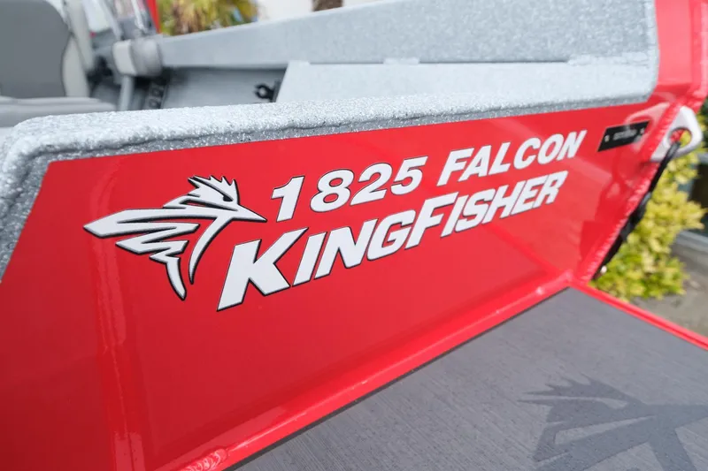 Slide: The Image of Red 2024 KingFisher 1825 Falcon boat with logo and branding. - 7