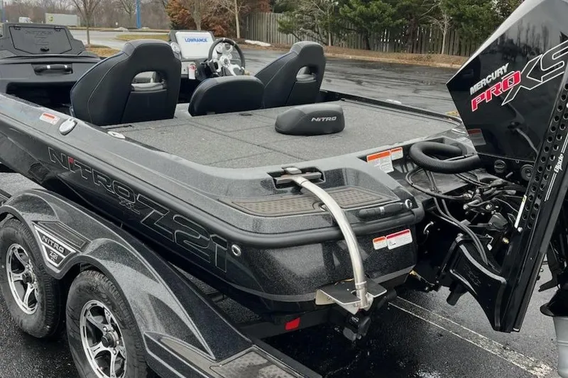 Slide: The Image of 2024 Nitro Z21 XL Pro boat with Mercury Pro XS engine on trailer. - 3