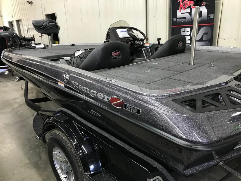 Slide: The Image of 2024 Ranger Z518 Ranger Cup Equipped bass boat in showroom. - 2