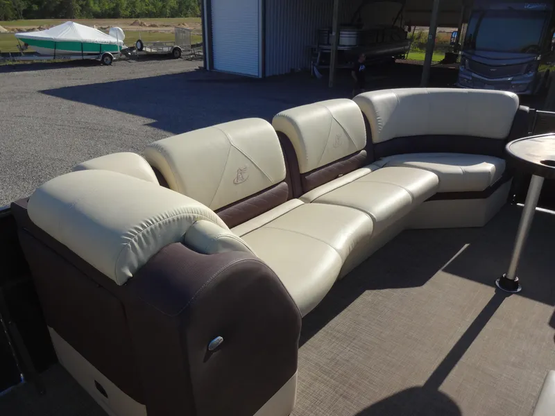 Slide: The Image of 2017 Misty Harbor SL-2685 pontoon boat with beige and brown seating. - 24