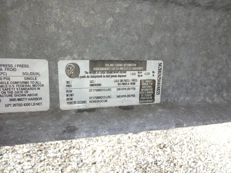 Slide: The Image of Tire and loading information label on 2017 Misty Harbor SL-2685. - 36