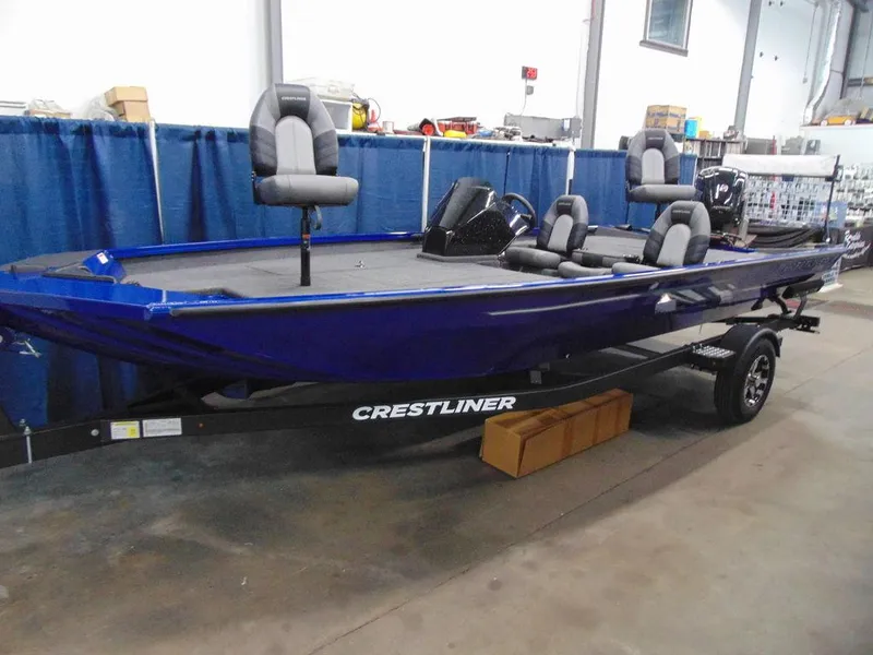 Slide: The Image of 2024 Godfrey Xperience 1680 CX 25 in. Package boat on Crestliner trailer in showroom. - 26