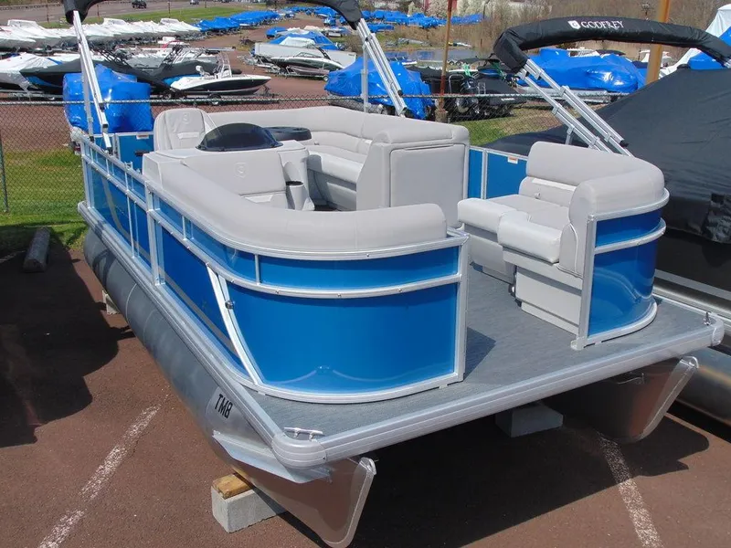 Slide: The Image of 2024 Godfrey Xperience 1680 CX 25 in. pontoon boat with blue exterior. - 3