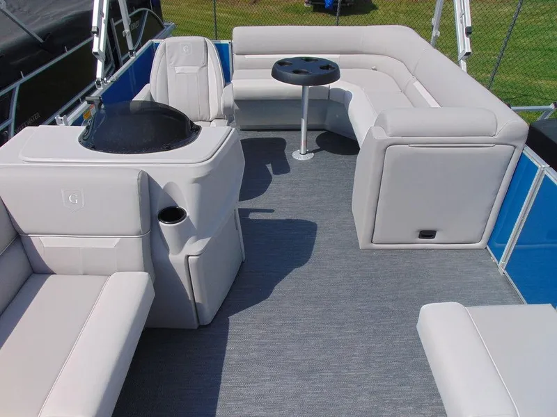 Slide: The Image of 2024 Godfrey Xperience 1680 CX 25 in. Package pontoon boat interior with plush seating. - 4