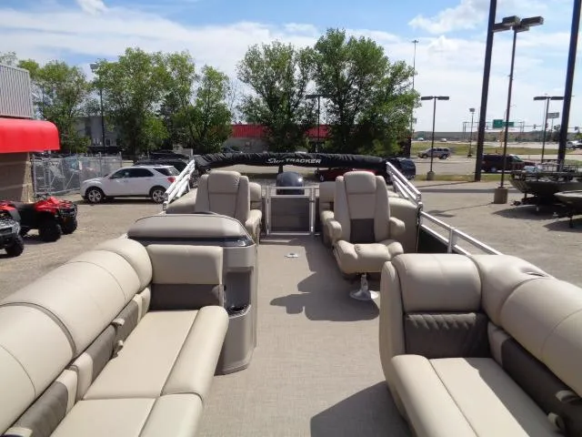 Slide: The Image of 2024 Sun Tracker Party Barge 24 DLX pontoon boat with spacious seating and modern design. - 5