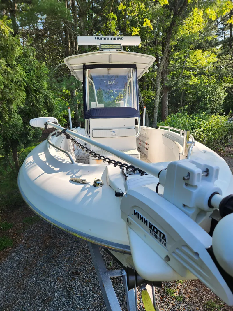 Slide: The Image of 2006 Blue Fin Pro Fish C/C boat with Minn Kota motor in a wooded area. - 3