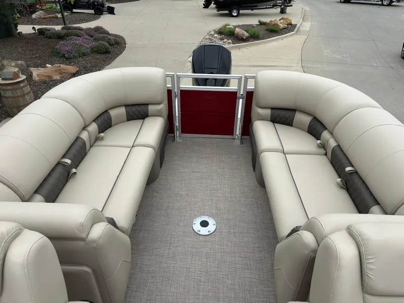 Slide: The Image of 2024 Sun Tracker Party Barge 22 XP3 interior with spacious seating and modern design. - 8