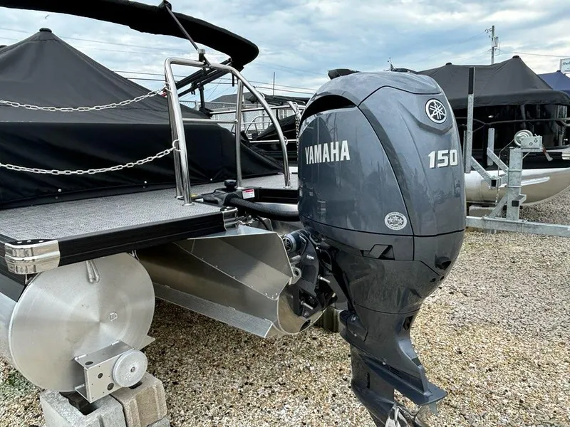 Slide: The Image of 2024 Barletta Cabrio 22UC pontoon boat with Yamaha 150 outboard motor. - 6