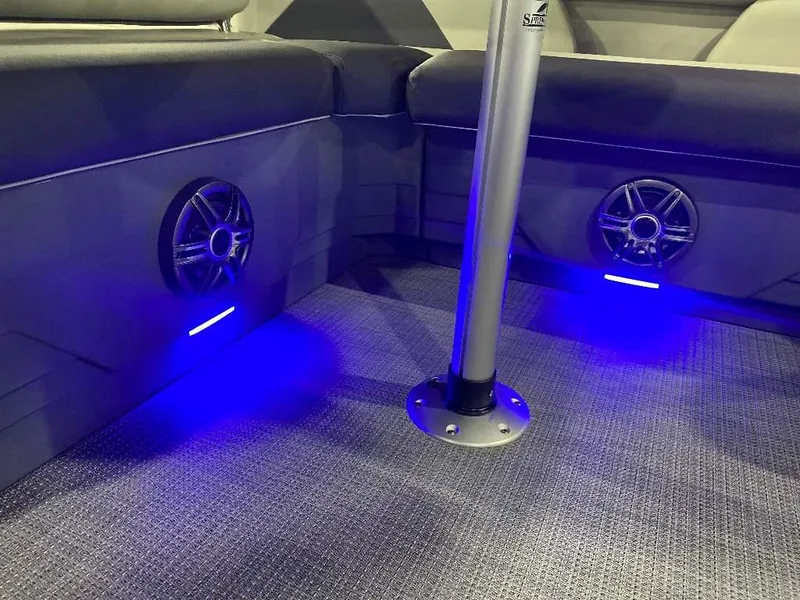 Slide: The Image of Interior of 2024 SunChaser GENEVA 22 SB with blue LED lighting and speakers. - 10