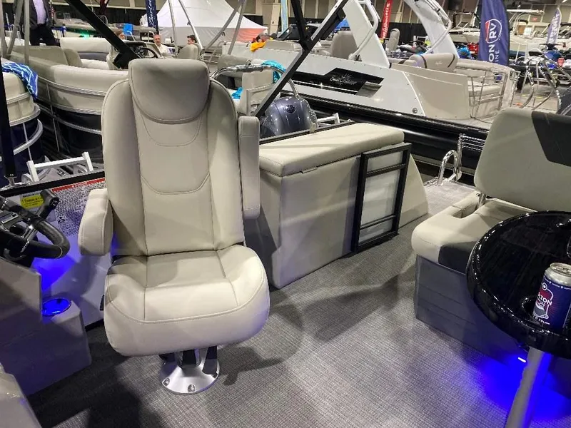 Slide: The Image of Luxurious interior of 2024 SunChaser GENEVA 22 SB pontoon boat with plush seating. - 17