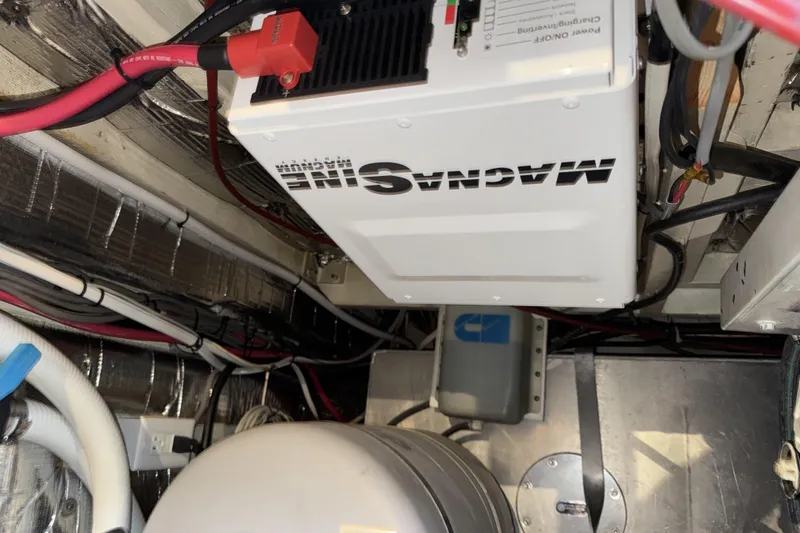 Slide: The Image of Engine room of 1988 Chris-Craft 392 Commander with Magnum inverter and wiring. - 23