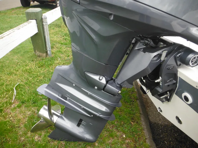 Slide: The Image of Close-up of 2024 Tidewater 210 LXF boat motor and propeller. - 11